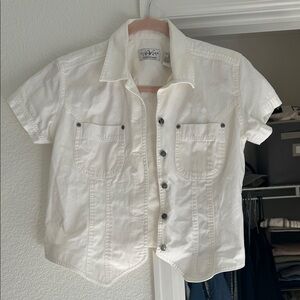 Liz Claiborne Villager Sport White Denim Top 100% Cotton